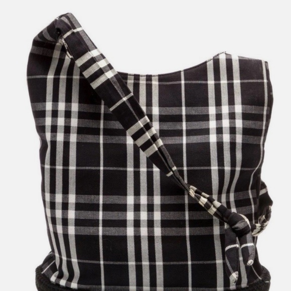 Burberry Smoked Nova Check Bucket Shoulder Bag Canvas Large Black White - Picture 1 of 6